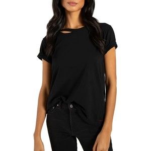 n:PHILANTHROPY Womens Cut Out Top Harlow BFF Tee Collar Cypress Slit Black S NEW